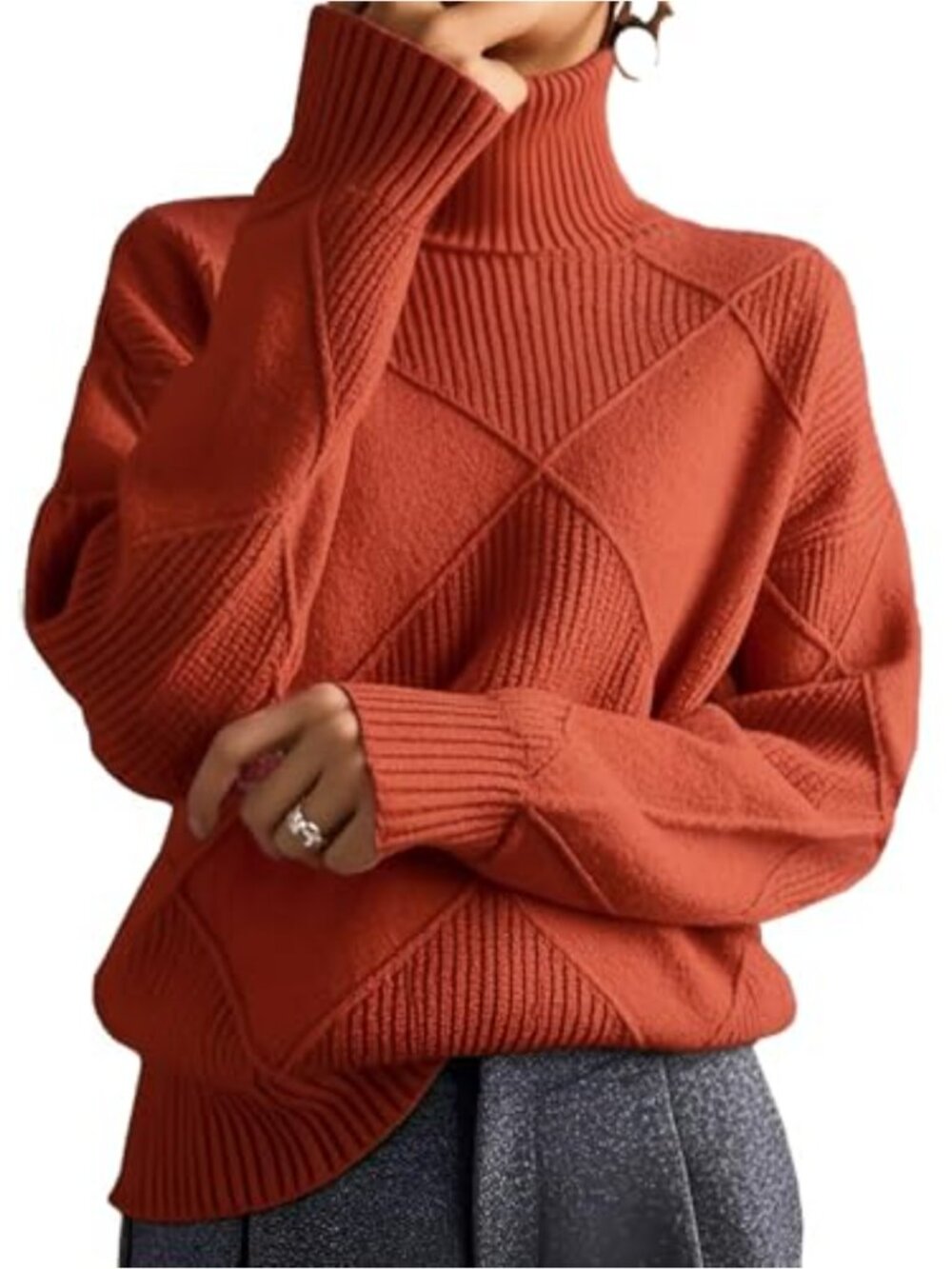 Oversized Cable Knit Turtleneck Sweater Chunky Cozy Winter Pullover